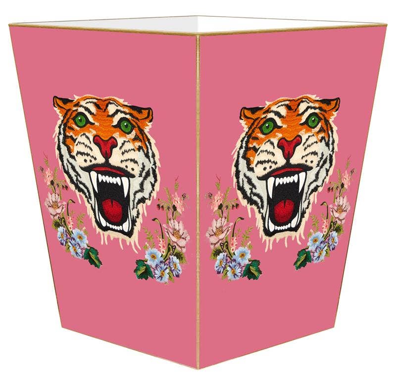 Tiger on Pink Wastebasket