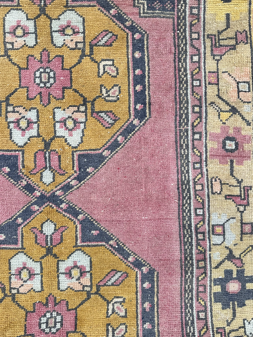 Maroon and Gold Oushak Runner