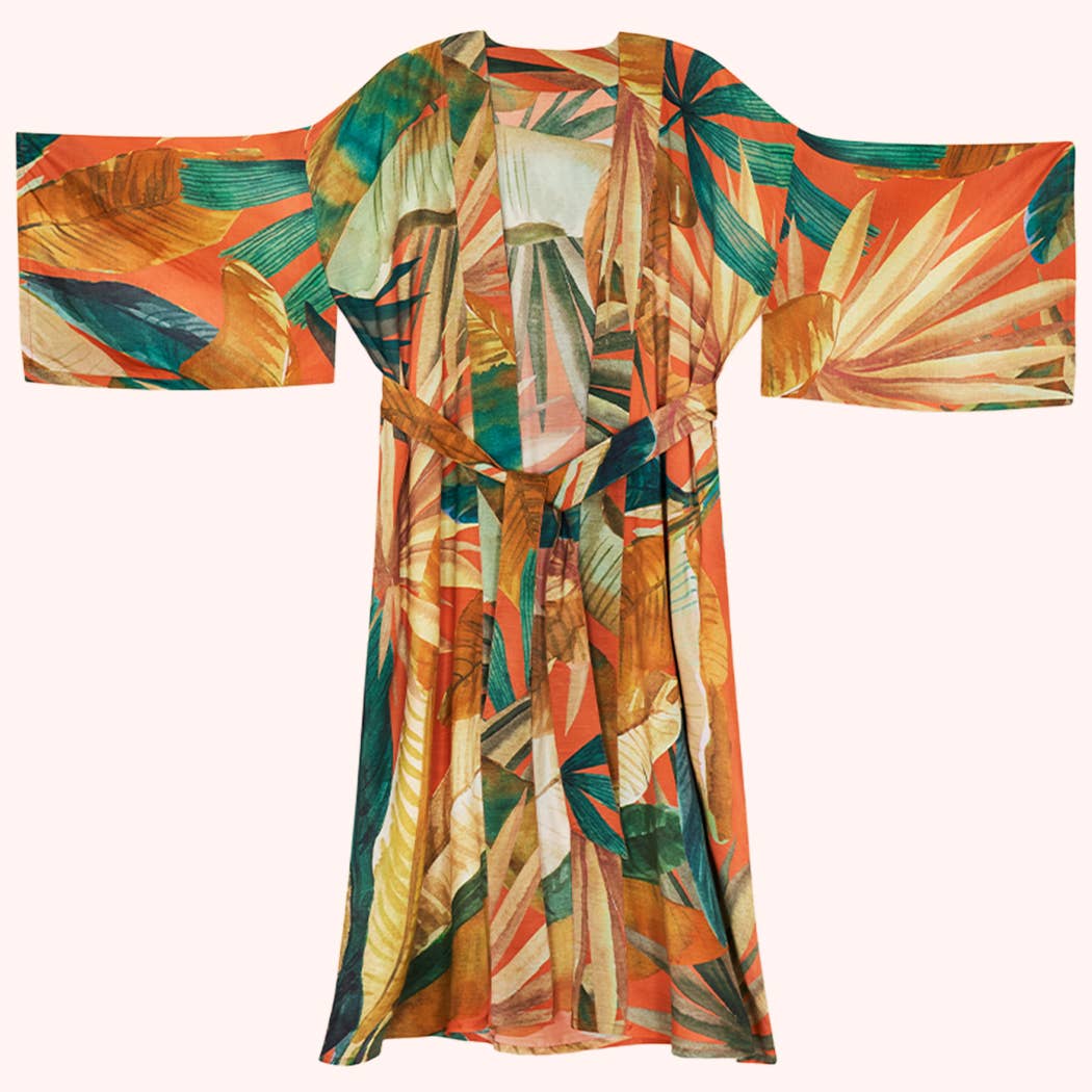 Powder Kimono Robe in Palms