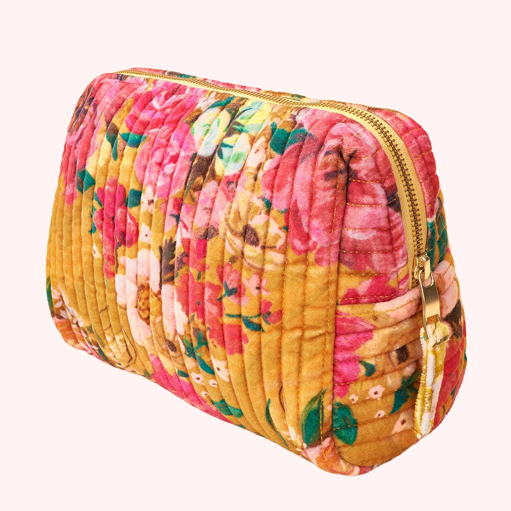 Powder Large Quilted Makeup Bag - Mustard Floral