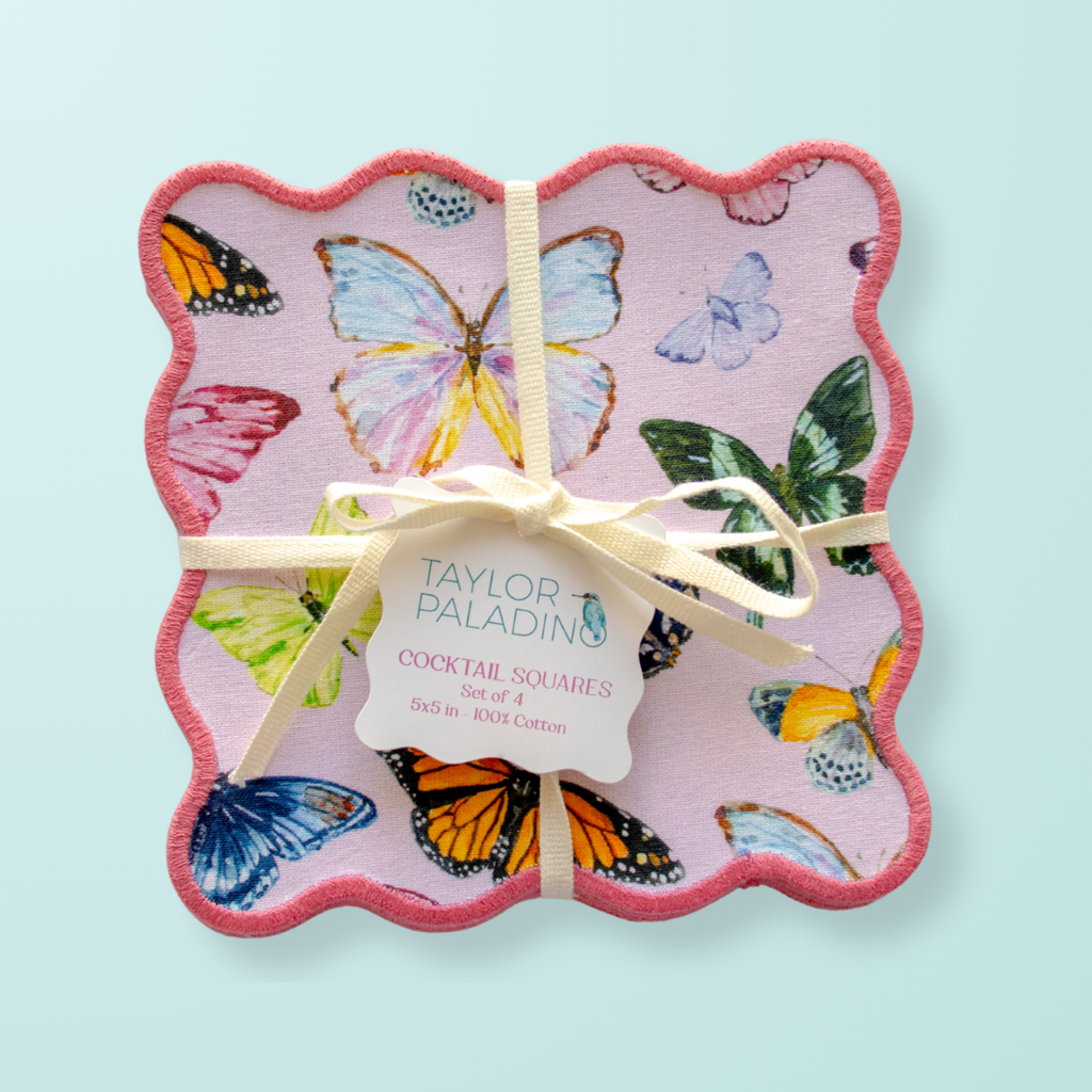Pink Butterflies Cocktail Square Set