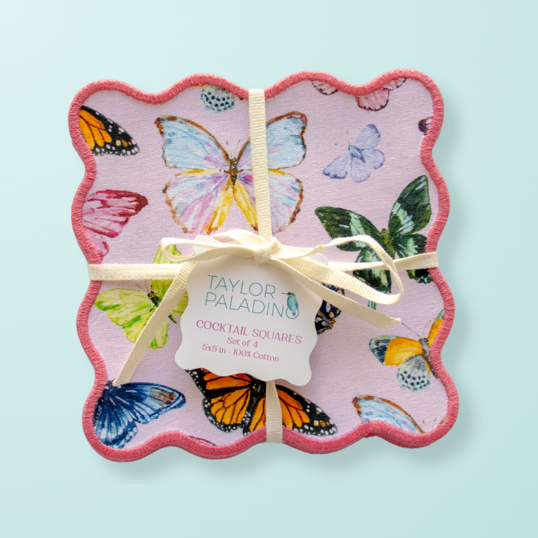 Pink Butterflies Cocktail Square Set
