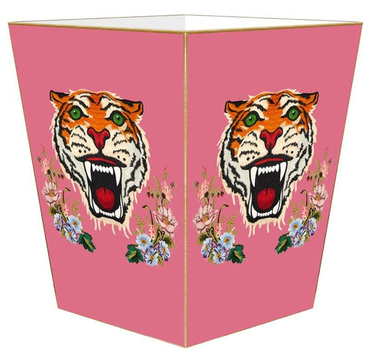 Tiger on Pink Wastebasket