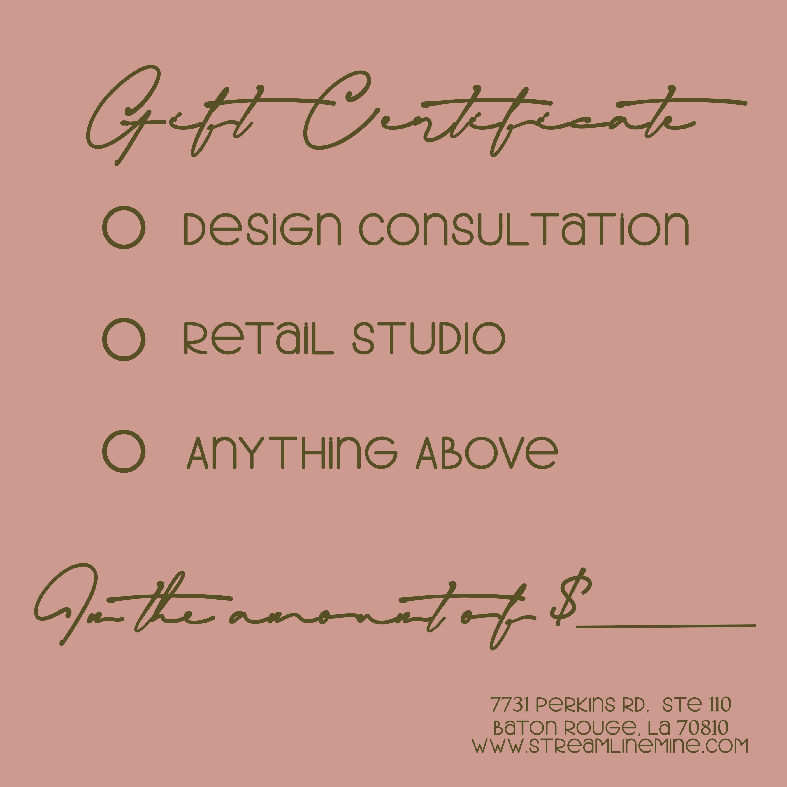 Streamline Interiors Gift Certificate