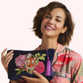 Velvet Zip Pouch - Floral Tiger Face in Indigo