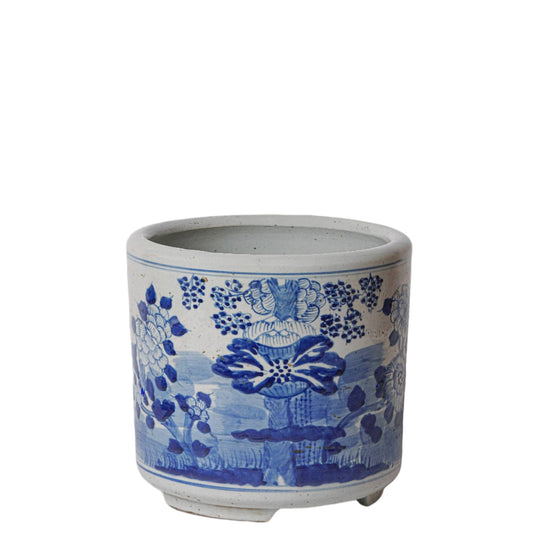 Blue and White Porcelain Four Seasons Footed Cachepot