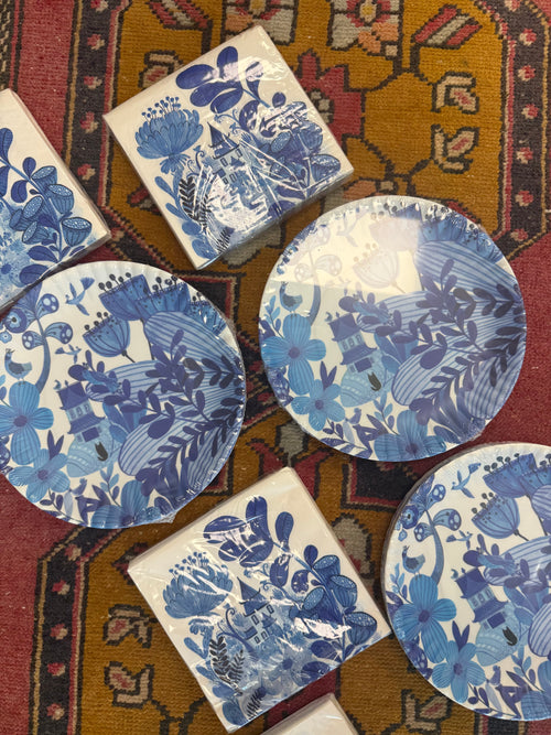 Blue & White Chinoiserie Melamine Set of 4 Plates