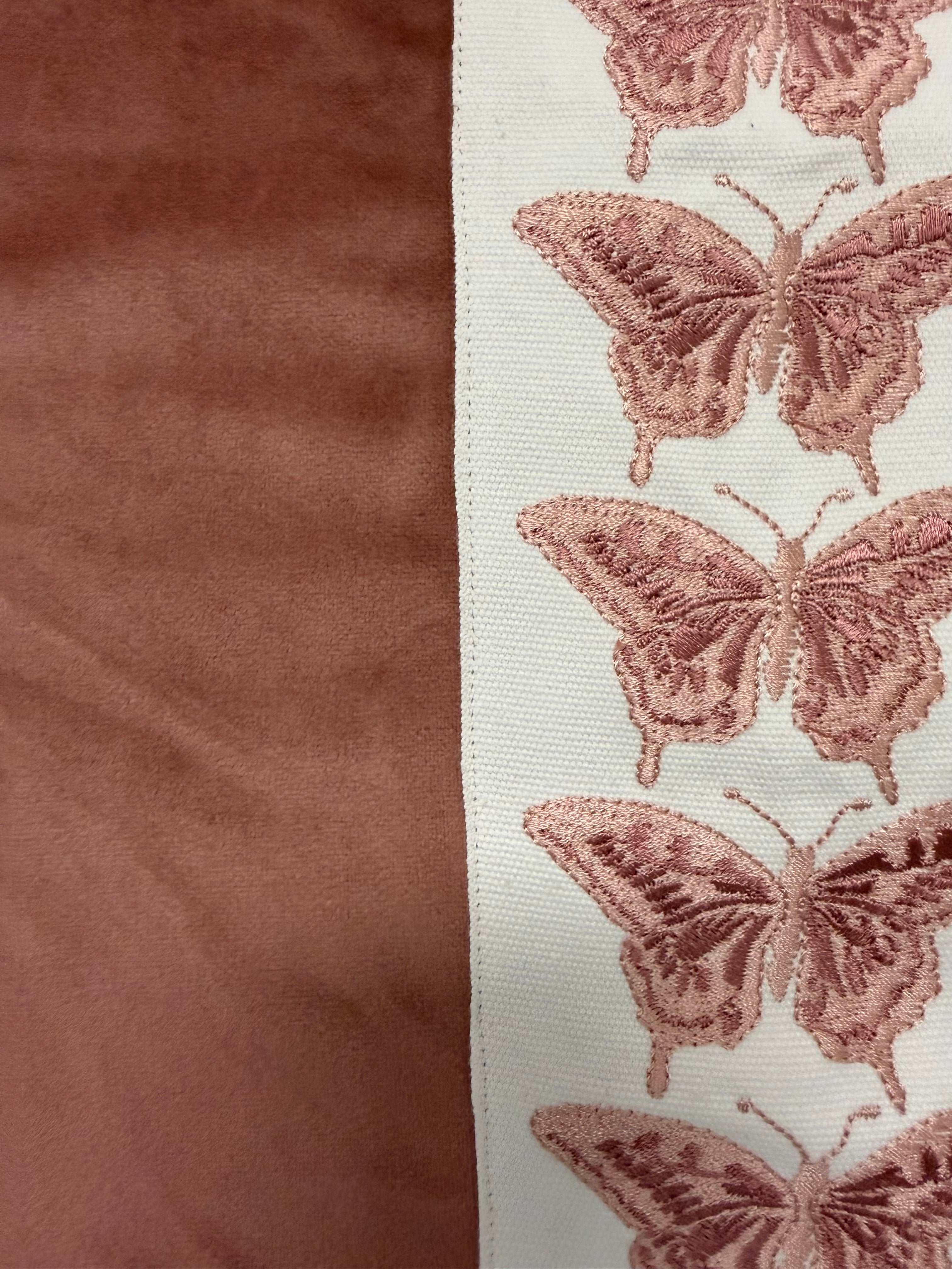 Butterfly Trimmed Velvet Pillow Cover