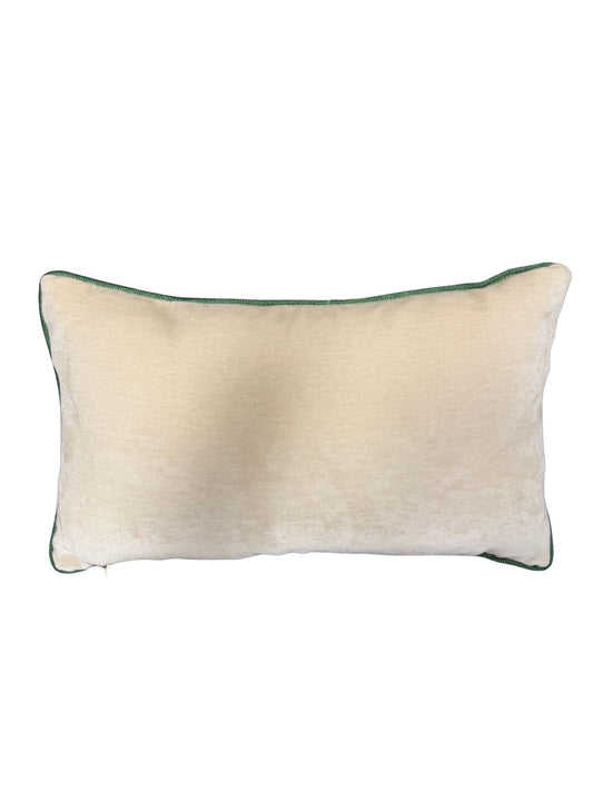 Neutral Velvet Pillow (Green Trim)