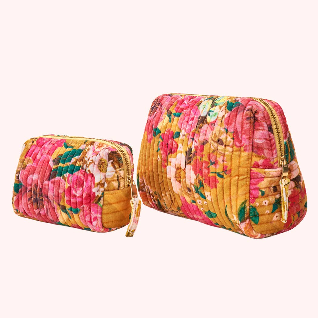 Powder Large Quilted Makeup Bag - Mustard Floral