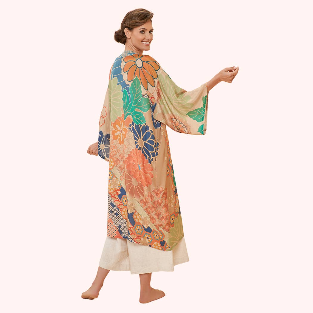 Powder Floral Kimono Gown in Coconut