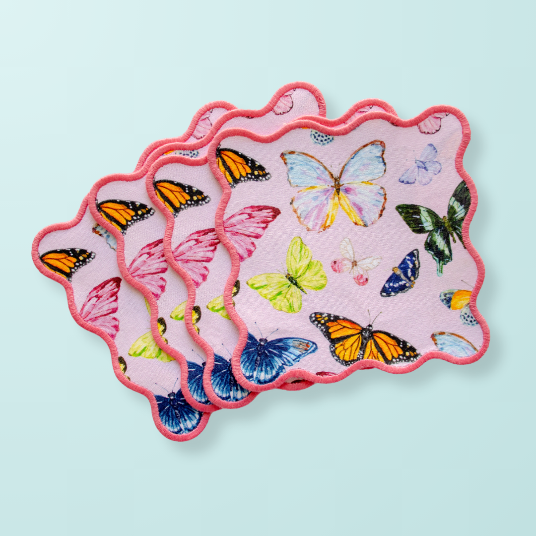 Pink Butterflies Cocktail Square Set