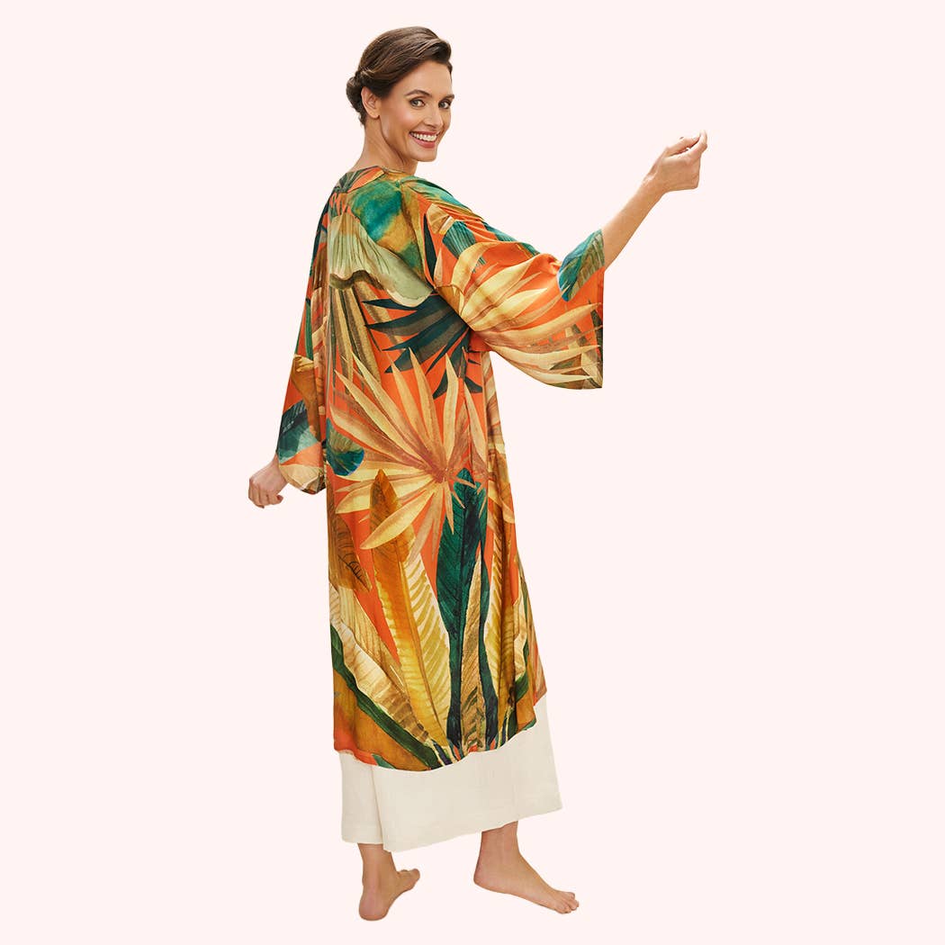 Powder Kimono Robe in Palms