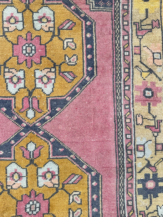 Maroon and Gold Oushak Runner